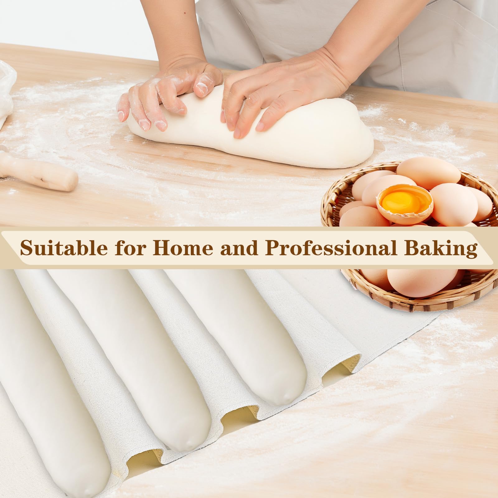 2 Pièces Tissu Boulanger Fermenté, 90 x 60CM Pain Baguette Couche, Naturel Fermentée Boulangers, Tissu en Lin Pour La Cuisson Du Pain Antiadhésif, pour Cuisson des Baguettes, Fermentation de la Pâte