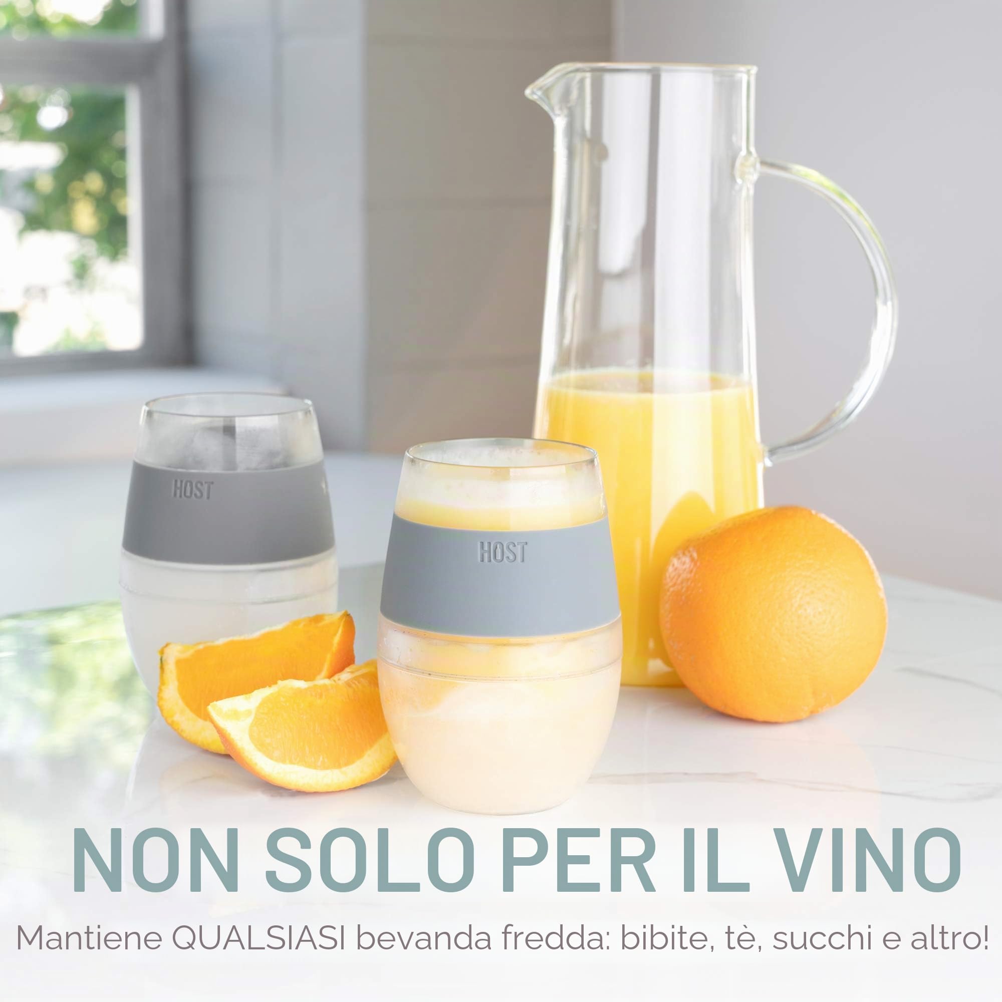 Host Freeze [5168] Bicchiere Refrigerante di Plastica Freeze per Vino Rosso e Bianco, Con Isolamento e Gel Refrigerante 250ml Colori Assortiti Set di 4 Unità