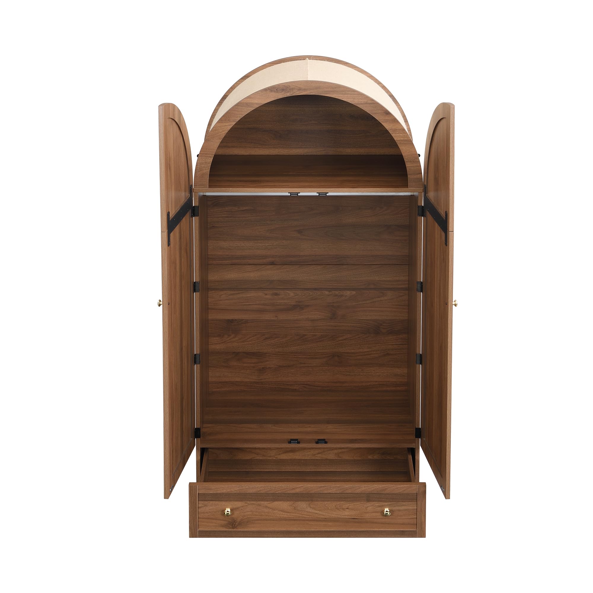 Armario Infantil con Puertas de Tela y cajón, Aspecto de Nogal, Patas Resistentes, Espacio de Almacenamiento práctico para Ropa y Accesorios, Compartimentos