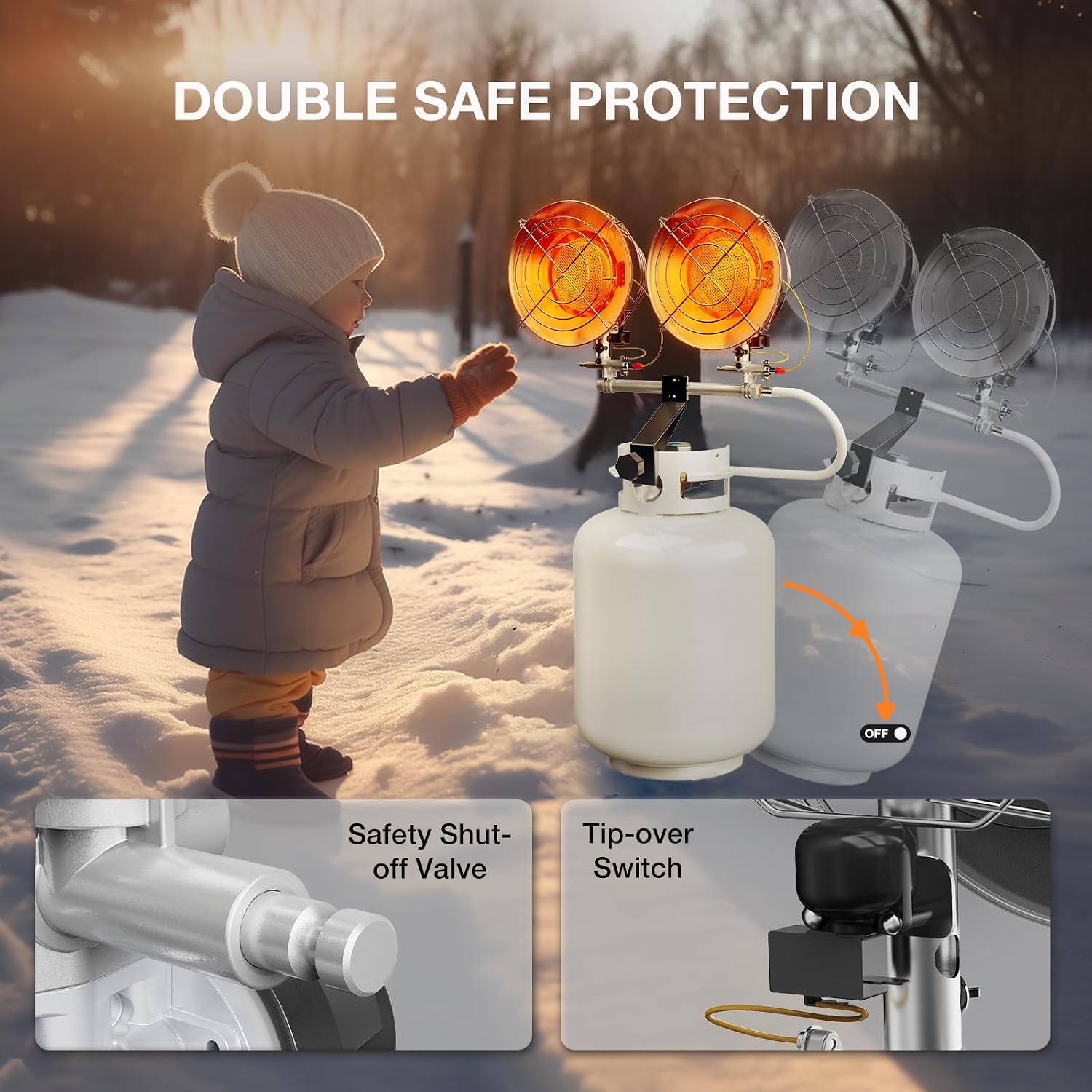 Hotdevil Double Tank Top Outdoor Propane Heater with Shut-off Valve and Tip-over Switch Propane Patio Heater Durable Outdoor Heaters for Patio, Camping, Garage, Porch, Outdoor Sports Event