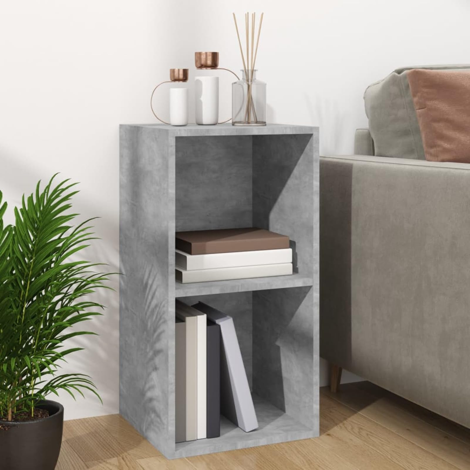 Gecheer Contenitore per Vinili, Organizer per Dischi LP con 2 Scomparti, Dimensioni 71x34x36 cm, in Legno Multistrato, Grigio Cemento, per Collezione Musicale, Ufficio, Studio e Camera da Letto