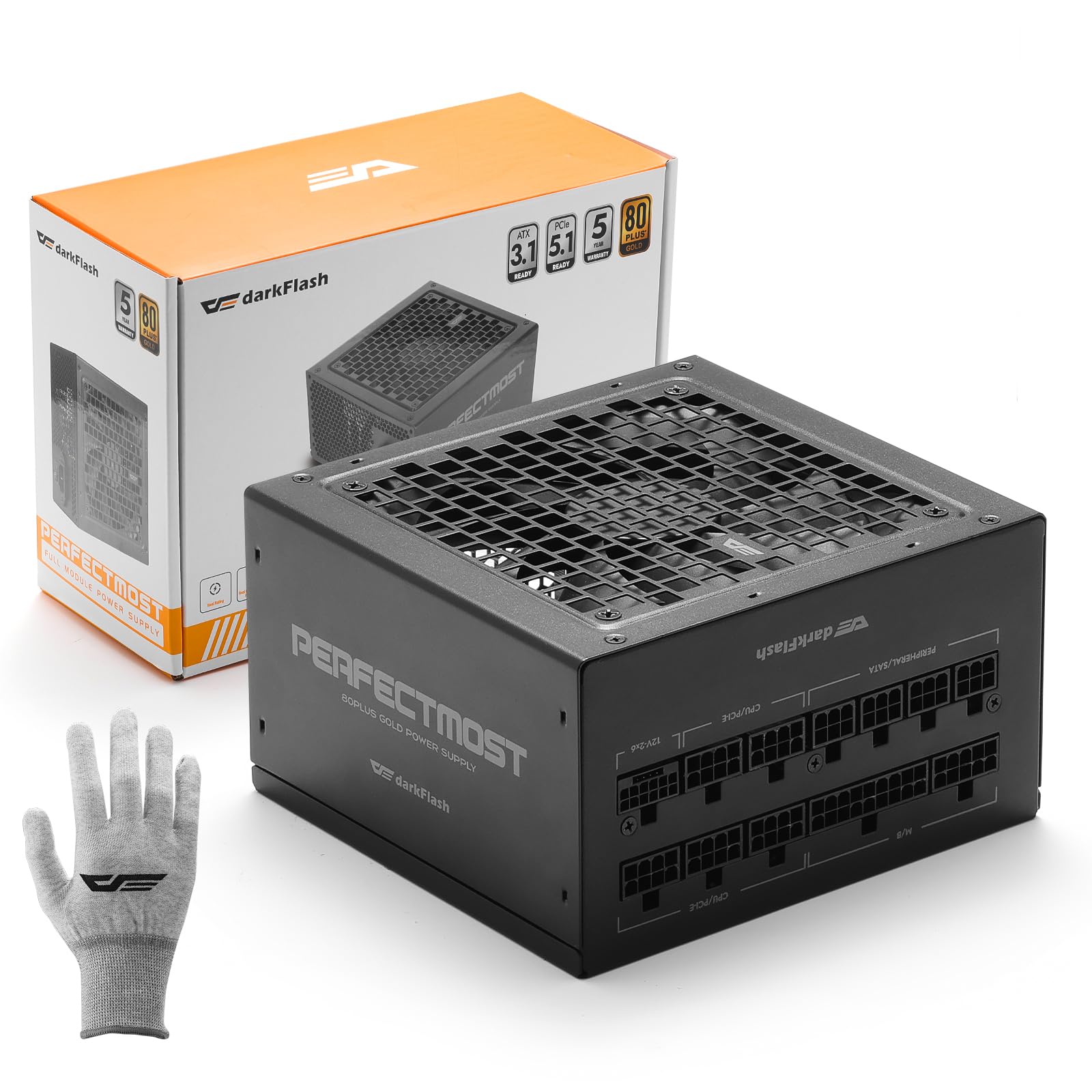 darkFlash PMT850 Alimentatore Completamente Modulare ATX 3.1 e PCIe 5.1, cavo 12VHPWR, 100% Giapponesi 105°C, Alimentatore da Gioco 80 Plus Gold, Dimensioni Compatte 150 mm, (Nero, 850 watt)