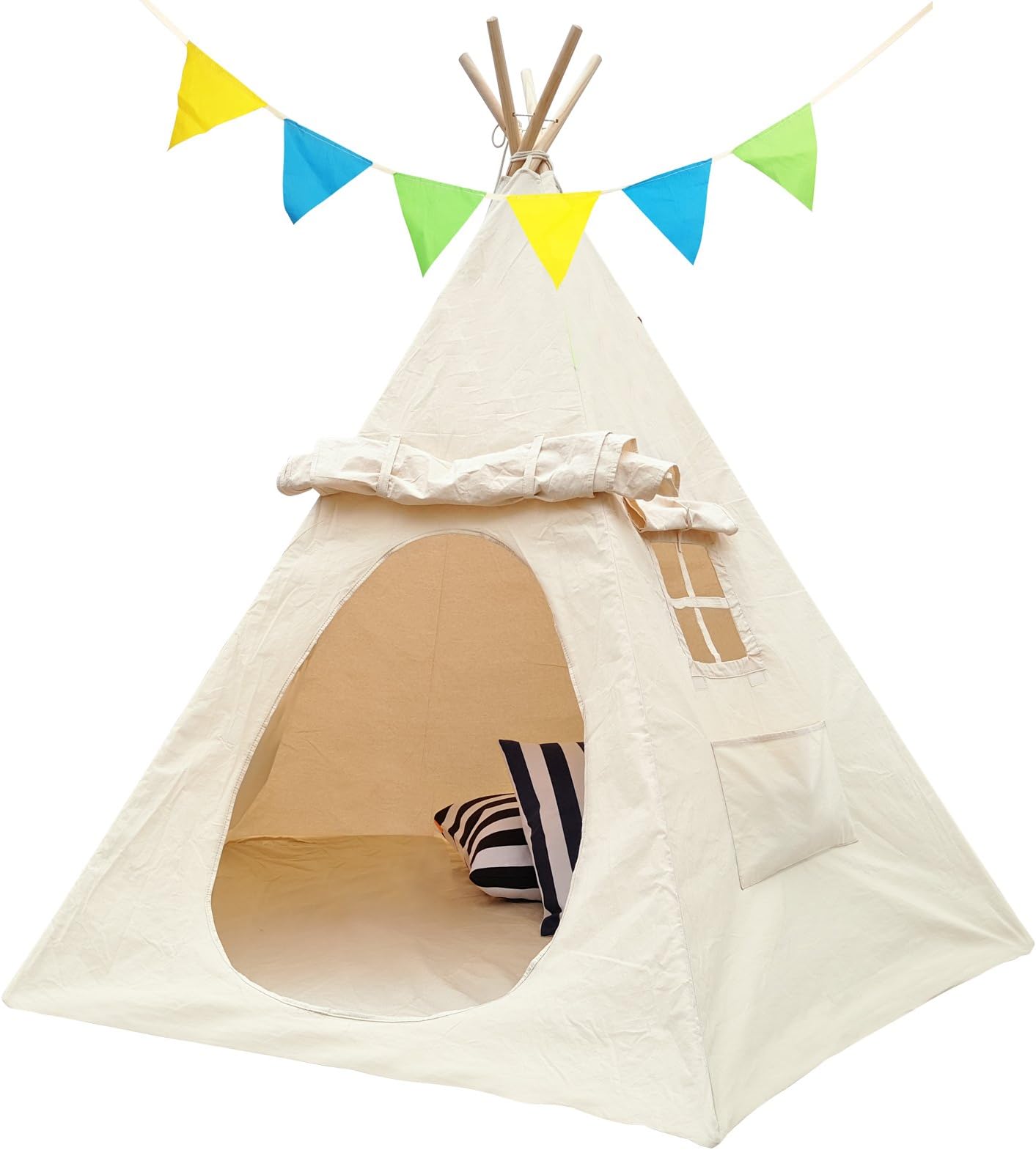 Lavievert Teepee Children Indian Playhouse Cotton Canvas Kids Play Tent for Indoor or Outdoor Play (White)