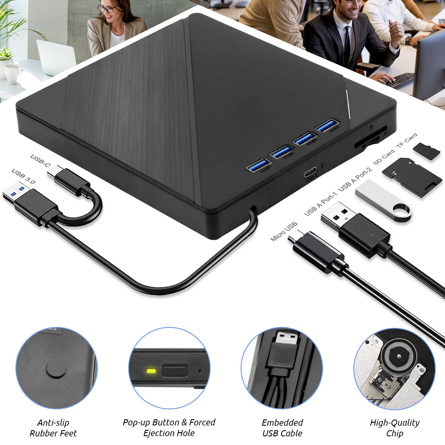 Externes Blu Ray Laufwerk für Pc - New Bluray Laufwerk Extern, Externe Blu-ray Laufwerke Blu Ray Brenner Extern USB3.0 Typ-C DVD/BD Player, Tragbares Blu Ray Recorder für Laptop PC Windows 7/8/10/11