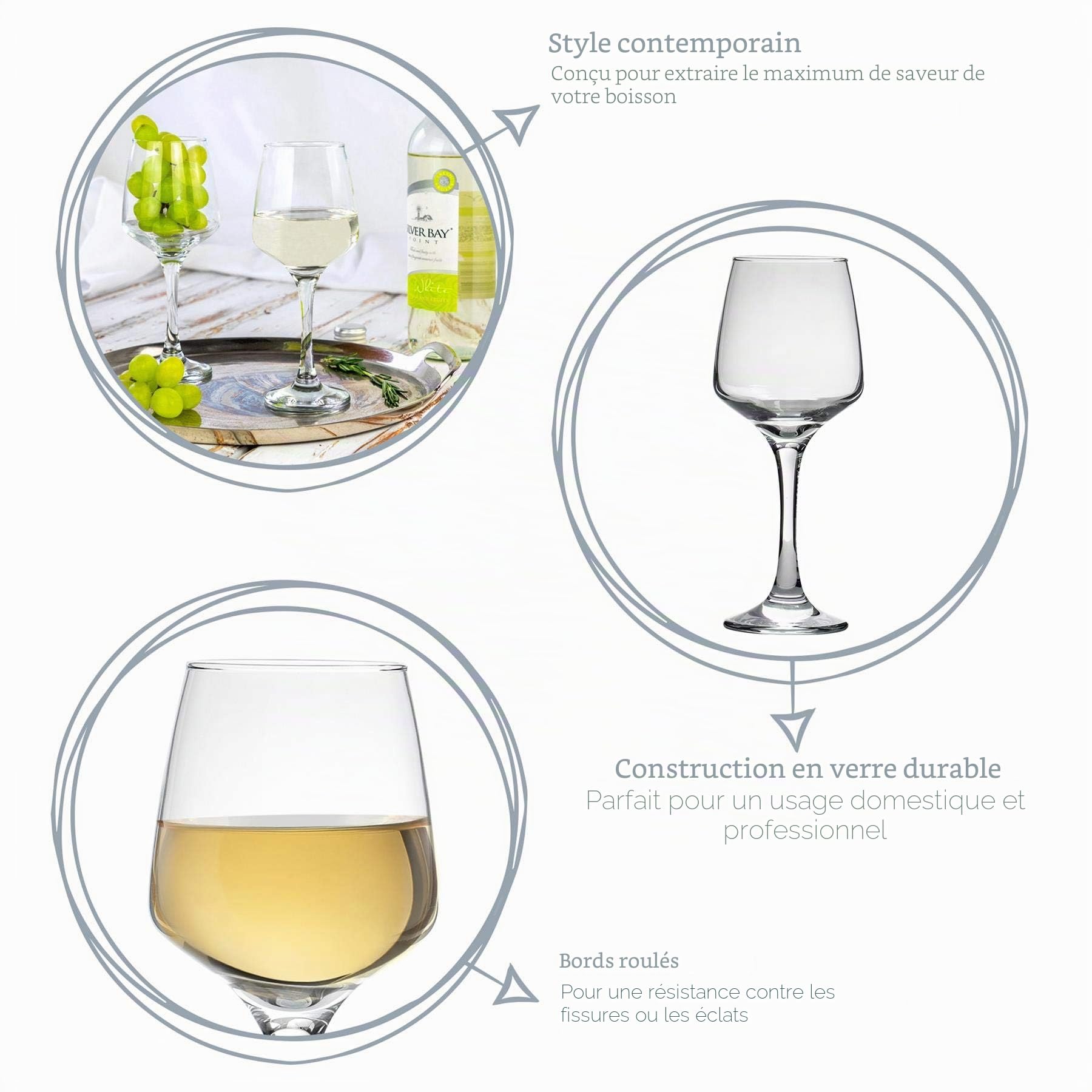 Argon Tableware Tallo Collection Lot de grands verres à vin blanc de 24 à 295 ml Passe au lave-vaisselle pour restaurant, enterrement de vie de jeune fille, célébrations
