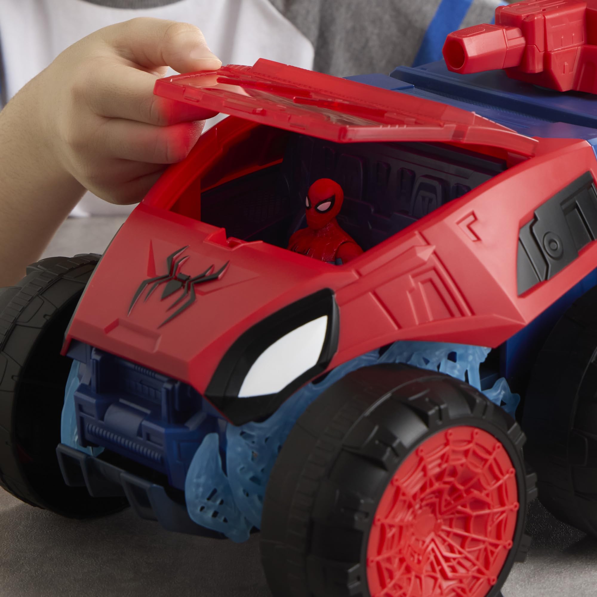 Marvel Spider-Man: Brand New Day 2-in-1 Super Mampf-Fahrzeug, Fahrzeug für Action-Figuren (11,4 cm), Superhelden-Spielzeuge und Figuren, ab 4 Jahren