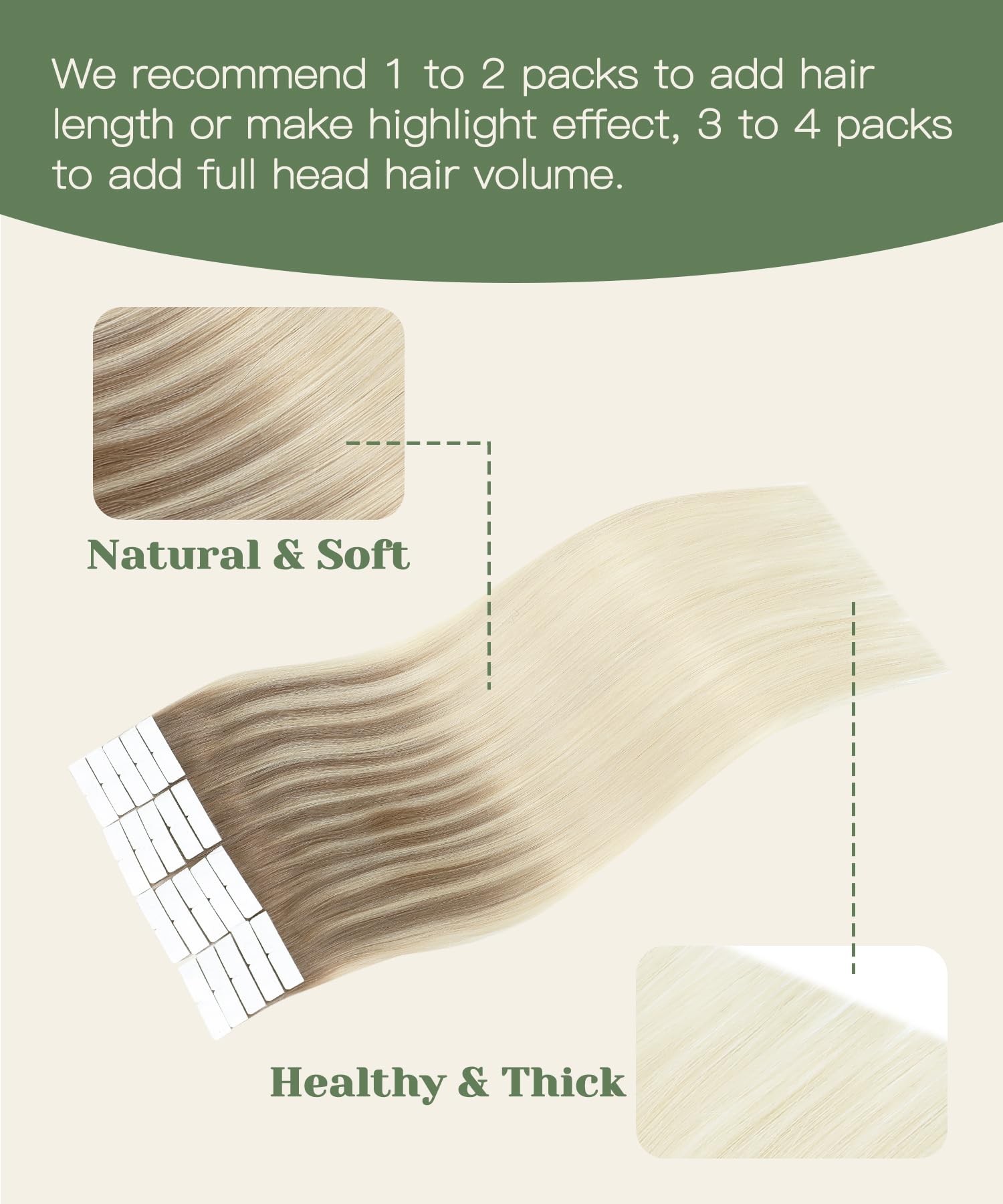 SURNEL Extension Adhesif Cheveux Naturel Injection Blonde Platine Balayage #8/60 Extension Cheveux Naturel Adhesif Invisible Brun Clair Ombre Blond Platine 35g/20pcs 40cm Lisse (I#8/60-16)