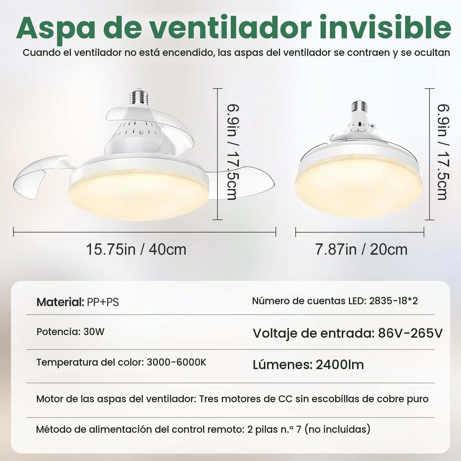 IERAKOR Ventilador de Techo con Luz Silencioso y Control Remoto