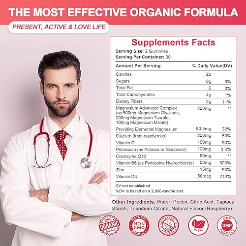 Miniatura 4 de Gomitas de frutas y verduras sin azúcar y gomitas de glicinato de magnesio 500 mg, multivitaminas y minerales en gomitas, suplemento de gomitas