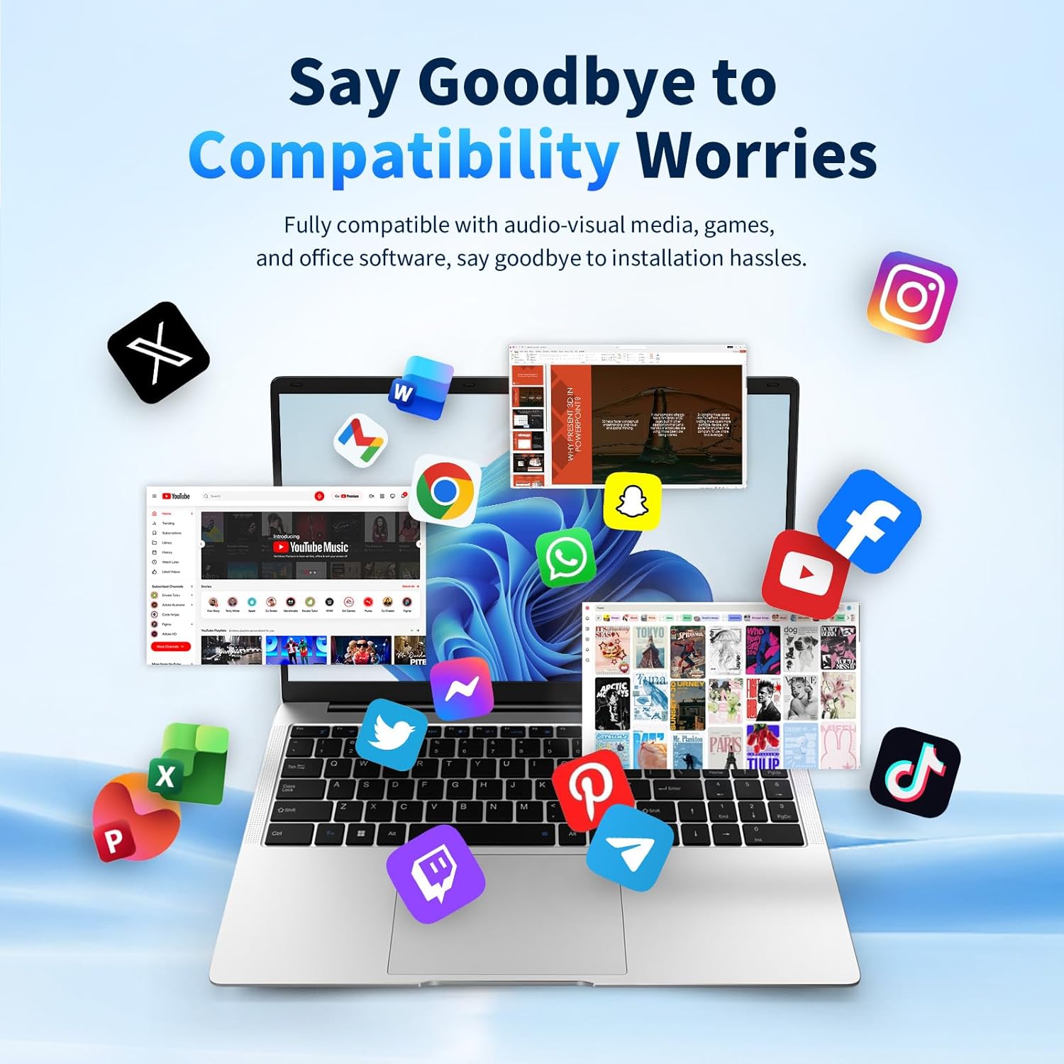 EKY 15.6 Inch Laptop Computer, Lap top with 8GB RAM 256GB SSD, 1080P Display Laptops, 180° Lay-Flat Hinge, Celeron N4000, Win 11 Pro, 2.4/5G WiFi, BT 5.0, HDMI & USB - Laptop for Students & Office