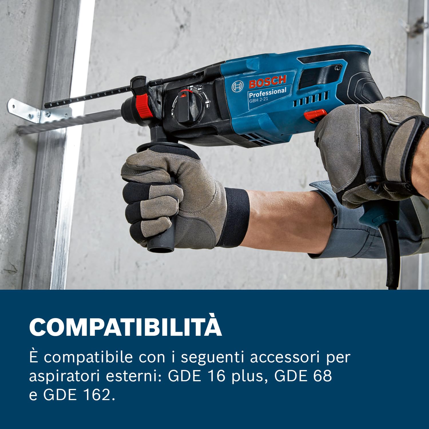 Martello perforatore GBH 2-21 D Bosch Professional (con SDS plus, incl. impugnatura supplementare, panno, asta di profondità, in valigetta)