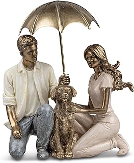 formano Decorative Figure Couple with Dog Sculpture 18 x 16 x 9 cm Hand-Painted Polyresin Colourful Loving Gift Protection and Security Umbrella Removable Detailed Living Room Decoration product image