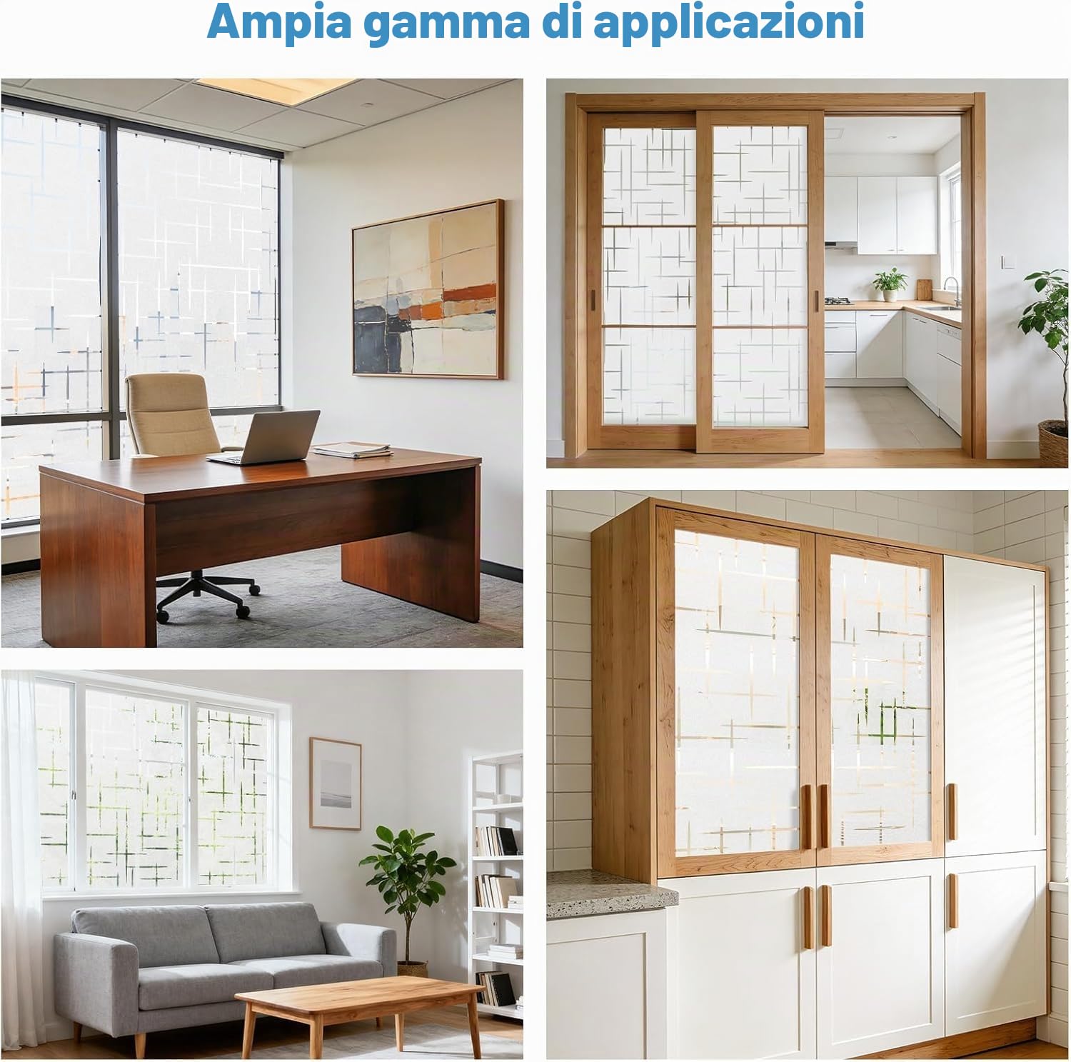 FINNEZ Pellicola per Finestre Vetri 115 x 400cm Smerigliata per Finestre Vetri-Autoadesive Anti-UV, Statica, Privacy per Cucina,Ufficio,Camera da Letto (Schema a Croce)