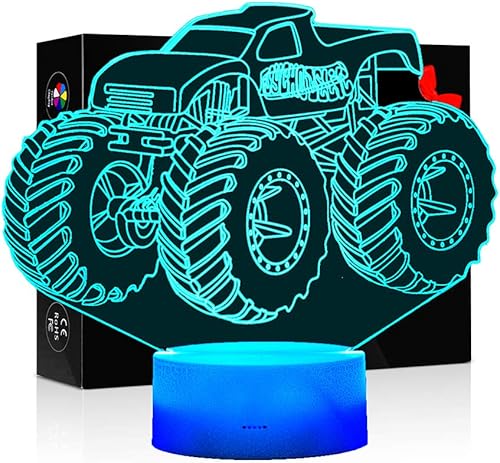 Lámpara de ilusión LED 3D Monster Truck para niños, lámpara de noche para dormitorio, decoración de habitación de niños, luces nocturnas para niños,