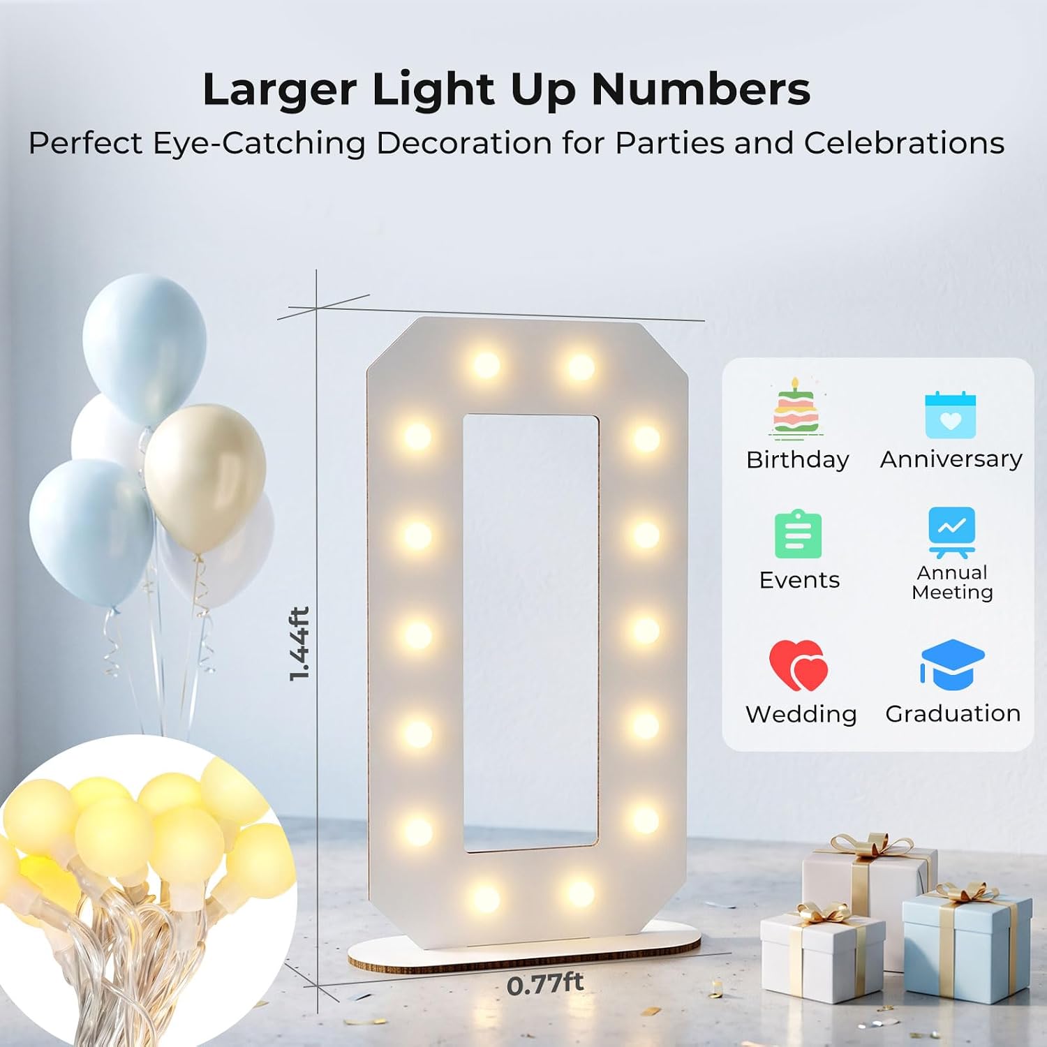 17.3IN Marquee Light Up Numbers 3, Easy Install Wooden Marquee Numbers image 2