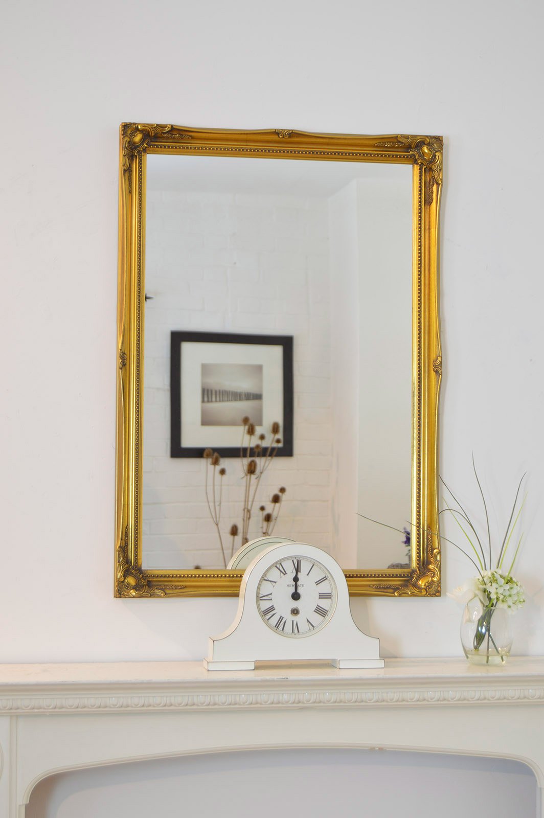 Modec Mirrors New Large 34" X 24" Shabby Chic Style Swept Glass Wall/Hall Mirror-6 Colours Available, Gold, 30" x20"