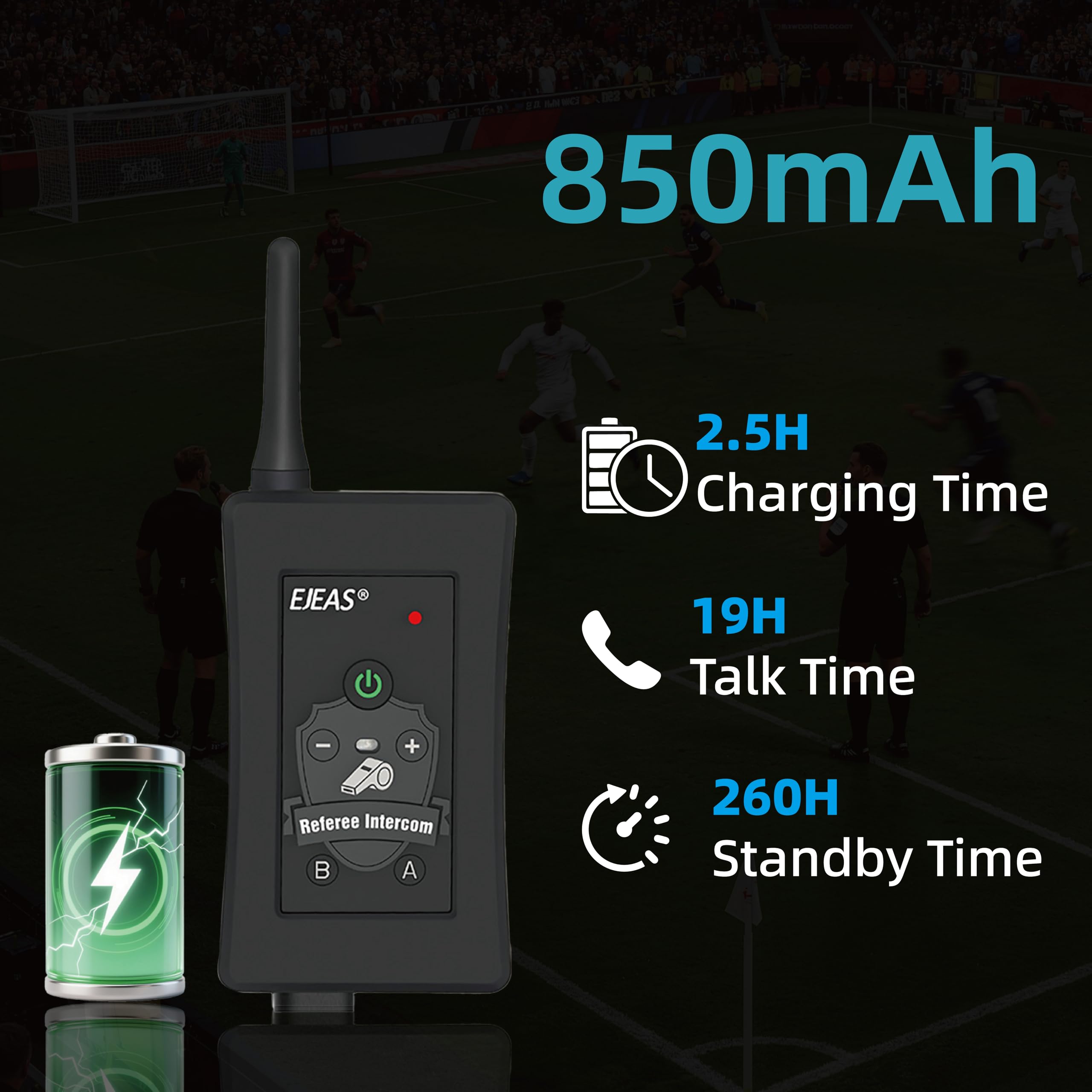 EJEAS FBIM Professionelles Fußball Schiedsrichter Bluetooth Intercom Headset Kommunikationssystem mit CVC-Rauschunterdrückung und Box Handtasche für 4 Schiedsrichter Intercom (4 Packung)