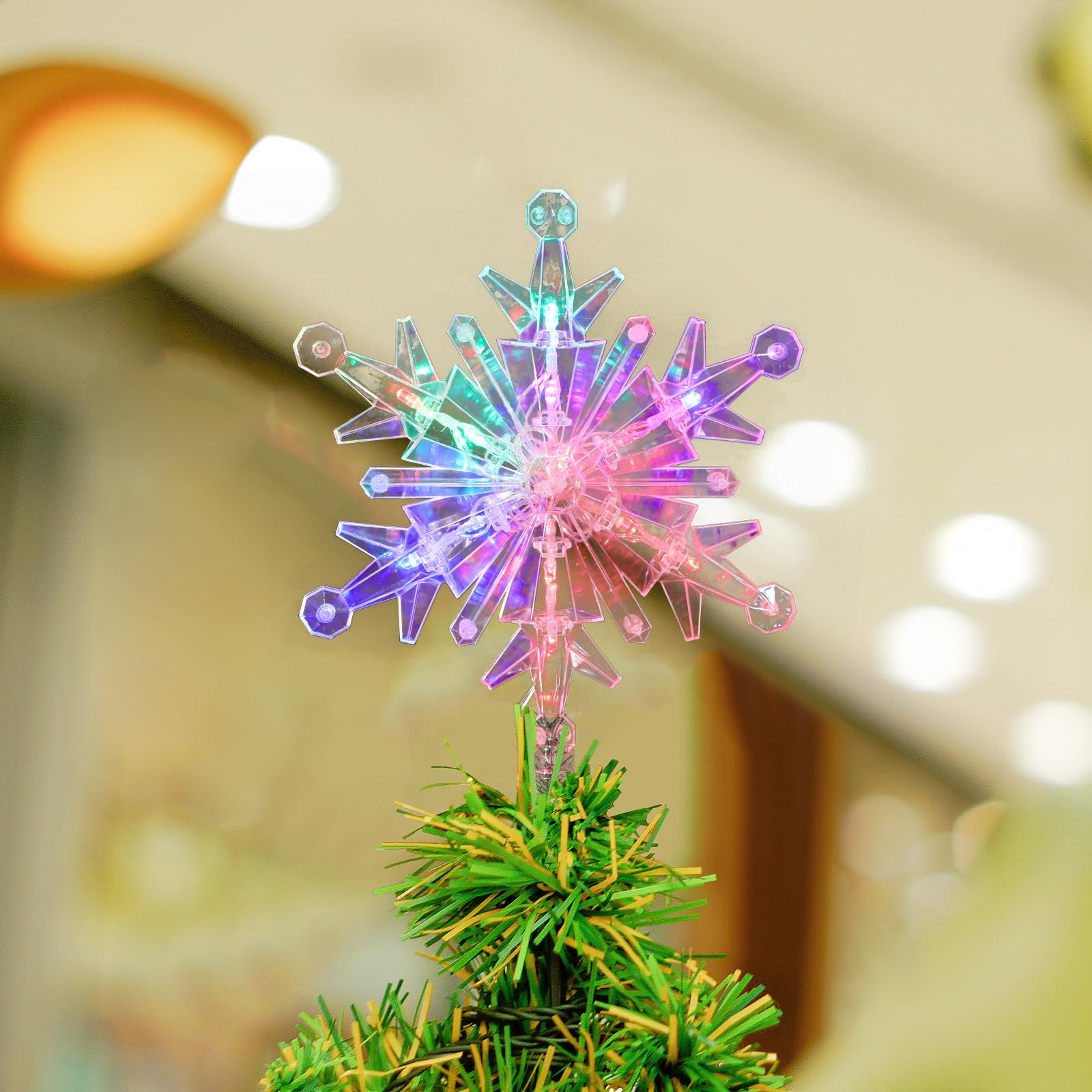 Gatuida 4 Pezzi Puntale Albero di Natale a Fiocco di Neve Luci LED