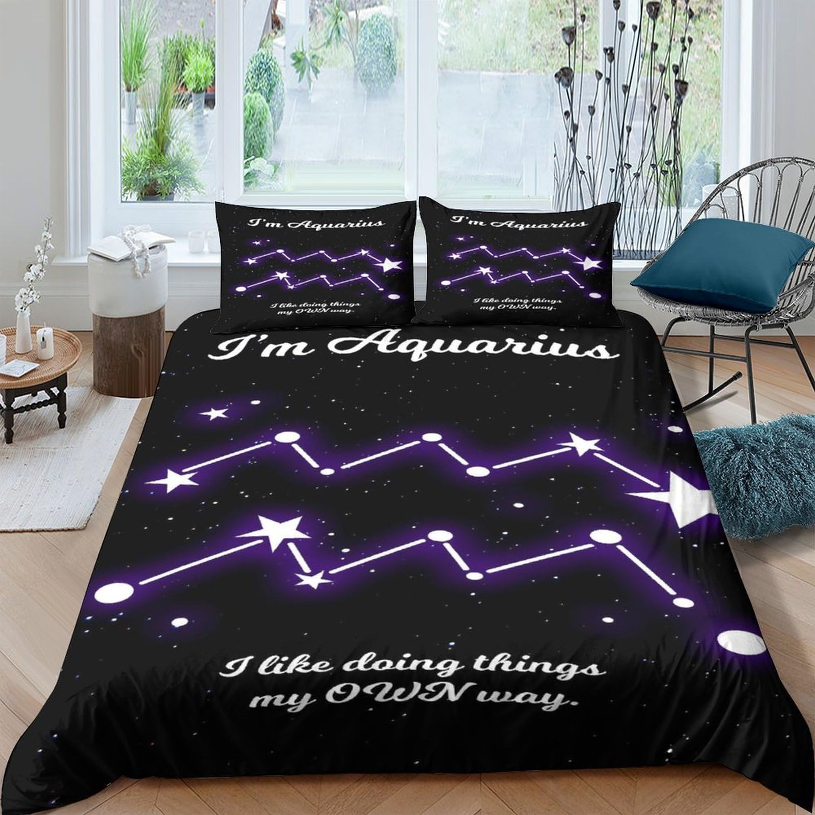 Ctjqhvkz Style-2 3D Printed Aquarius Constellation Fitted Sheet Microfiber Black Galaxy Mattress Cover Bedroom Decor Washable Single（135X200cm）