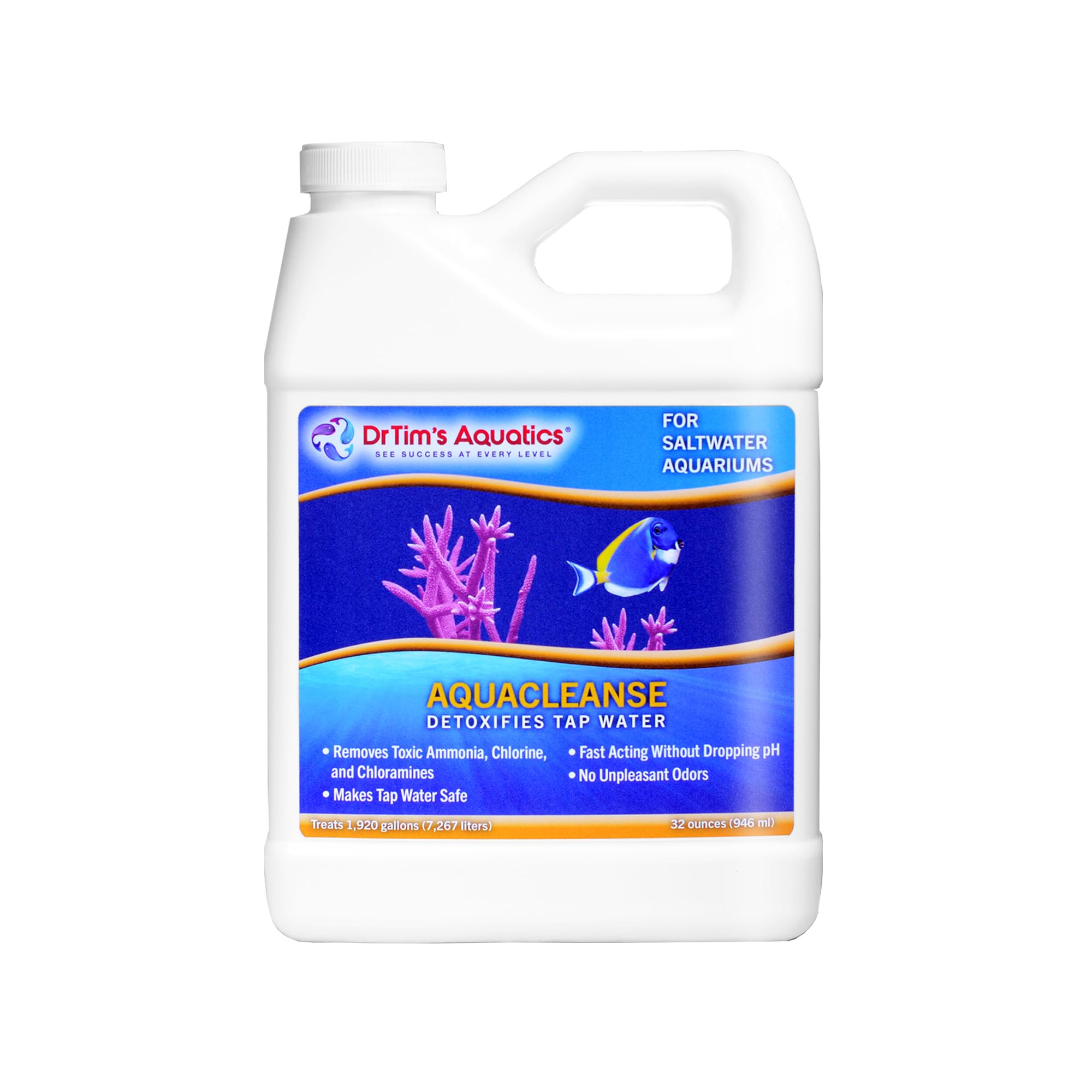 DrTim’s Aquatics AquaCleanse for Saltwater Aquariums – 32 oz – Tap Water Detoxifier, Dechlorinator & Ammonia Reducer for New and Cycled Fish Tanks