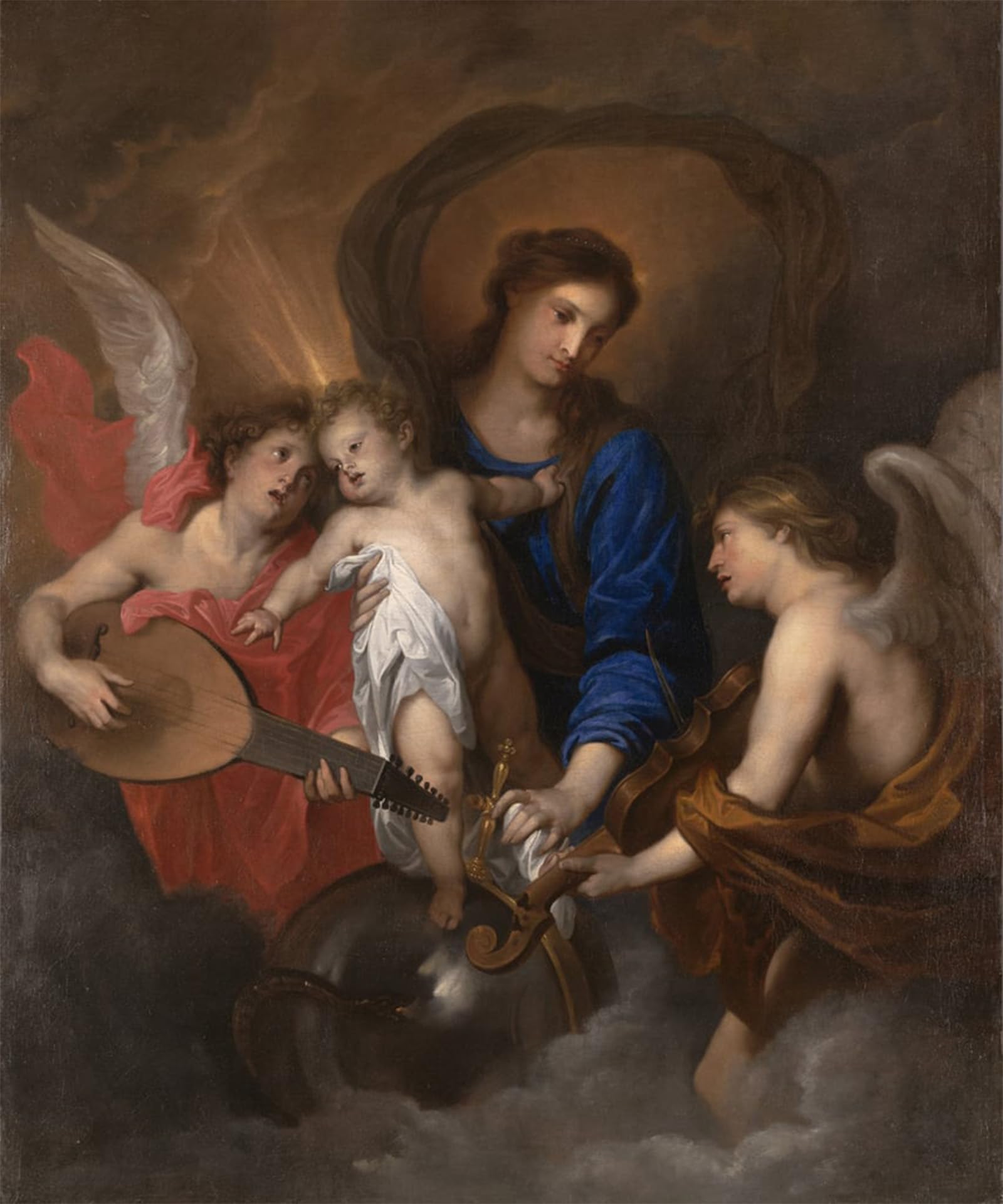 ARTXLXXBN Famous Painting Art Wall Decor Abstract Art Picture Virgin and Child with Music Making Angels by Van Dyck Animal Pictures for Home Decor 60x90cm