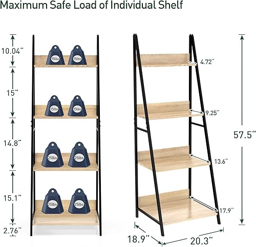 Miniatura 2 de SpringSun Estante de escalera de 4 niveles, soporte de madera para plantas y flores, estante de almacenamiento, marco de acero para oficina y hogar