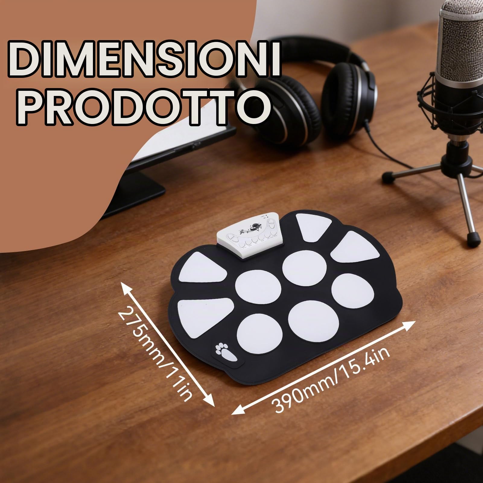 Batteria Elettronica, Batteria Arrotolabile Batteria Elettrica Portatile a 9 Pad con Bastoncini e Pedale e Cavo USB per Bambini, Studenti, Principianti, Appassionati