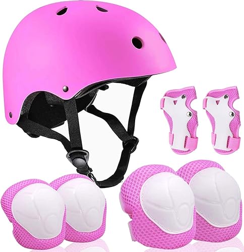 Miniatura 46 de Casco ajustable para niños de 3 a 16 años, equipo de protección con coderas, rodilleras y muñequeras para multideporte, patinaje, bicicleta, 1