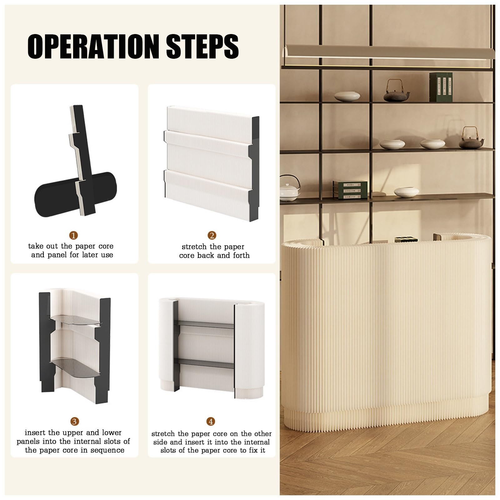 Mostrador de recepción Moderno, mostrador de Caja portátil Curvo, Mesa de recepcionista para ferias de artesanía, Expositor, para Espacios pequeños, Bares, Tiendas y hoteles (Negro