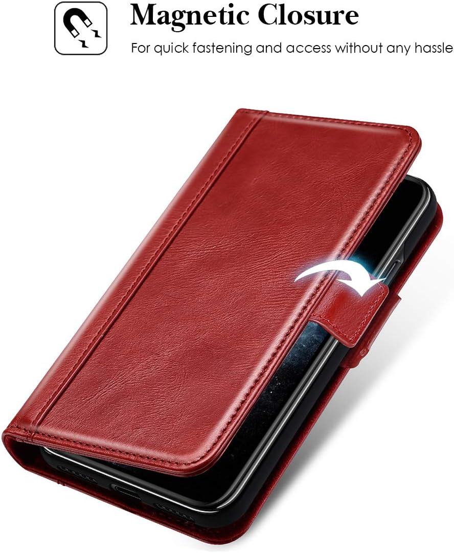 ProCase iPhone 11 Pro Max Genuine Leather Case, Vintage Folio Flip Case with Kickstand Card Holders Leather Wallet Case for iPhone 11 Pro Max 2019 -Red