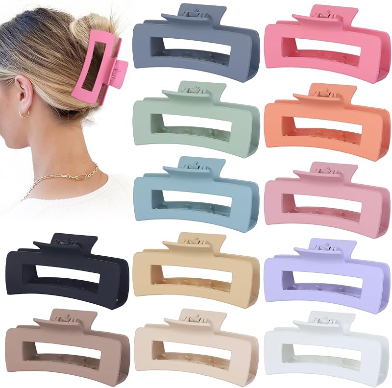 Pinzas para el cabello Jumbo de 4,1 pulgadas, 12 pinzas cuadradas coloridas para cabello grueso, accesorios para el cabello de mujeres y niñas
