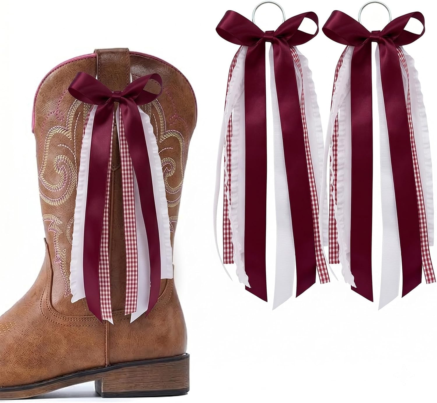 White Ribbon Bow Martin Boot Bows, White Satin Ribbons Boot Bows Glitter Pearl Lace Holiday Birthday School Accessory Decor