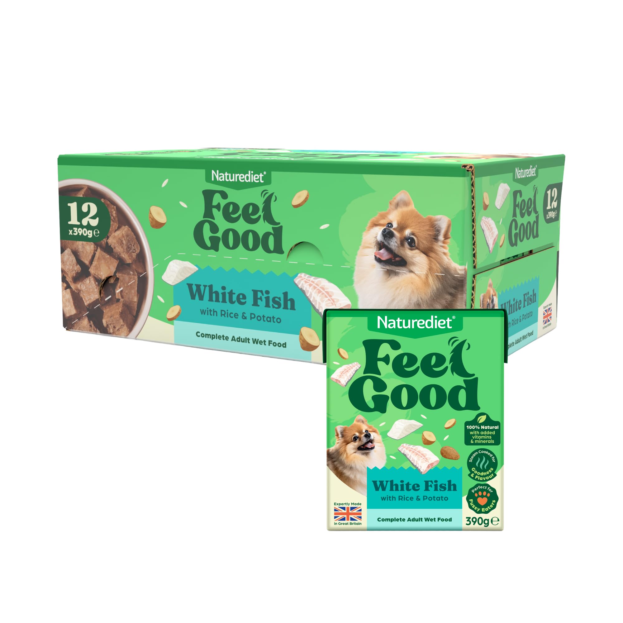 Naturediet Feel Good Wet Dog Food, White Fish, 12 x 390g Packs