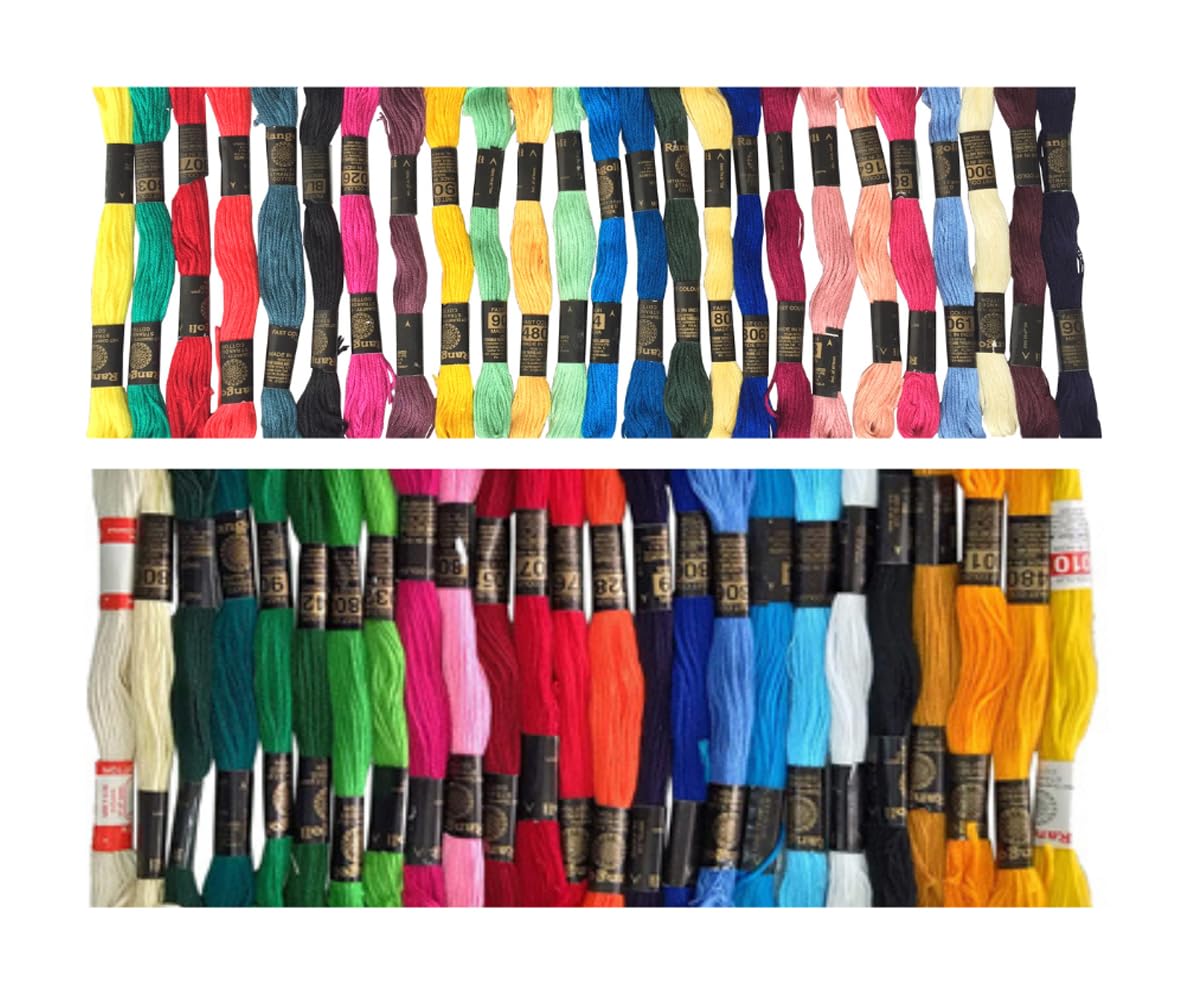 Homeistic Applience Ultimate Cross Stich Embroidery Thread Set: Premium Stranded Cotton Threads for Hand Embroidery & Craft. Create Masterpieces With Embroidery Floss Thread Skein Vibrant Colors (1st + 4th Multicolors Combo, Pack of 50)