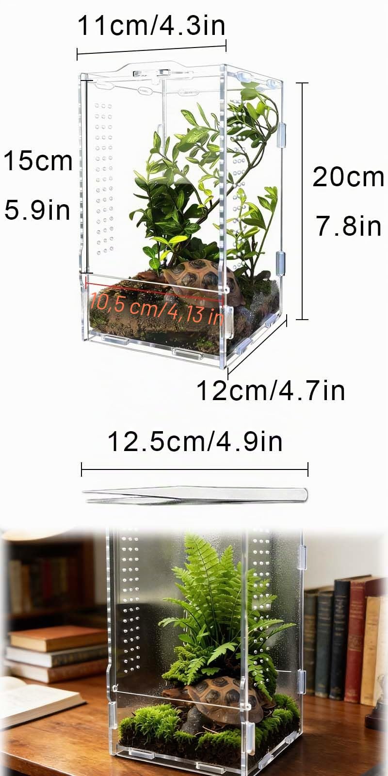 Terrario per rettili, 11x12x20 cm, Serbatoio per rettili, Recinzione in acrilico, Vivarium acrilico trasparente,adatto per contenitori per rettili e anfibi