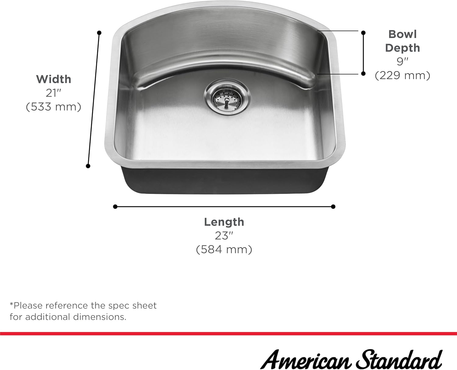 American Standard 18SB.232100S.075 Danville 23" x 21" Single Bowl Kitchen Sink, Stainless Steel