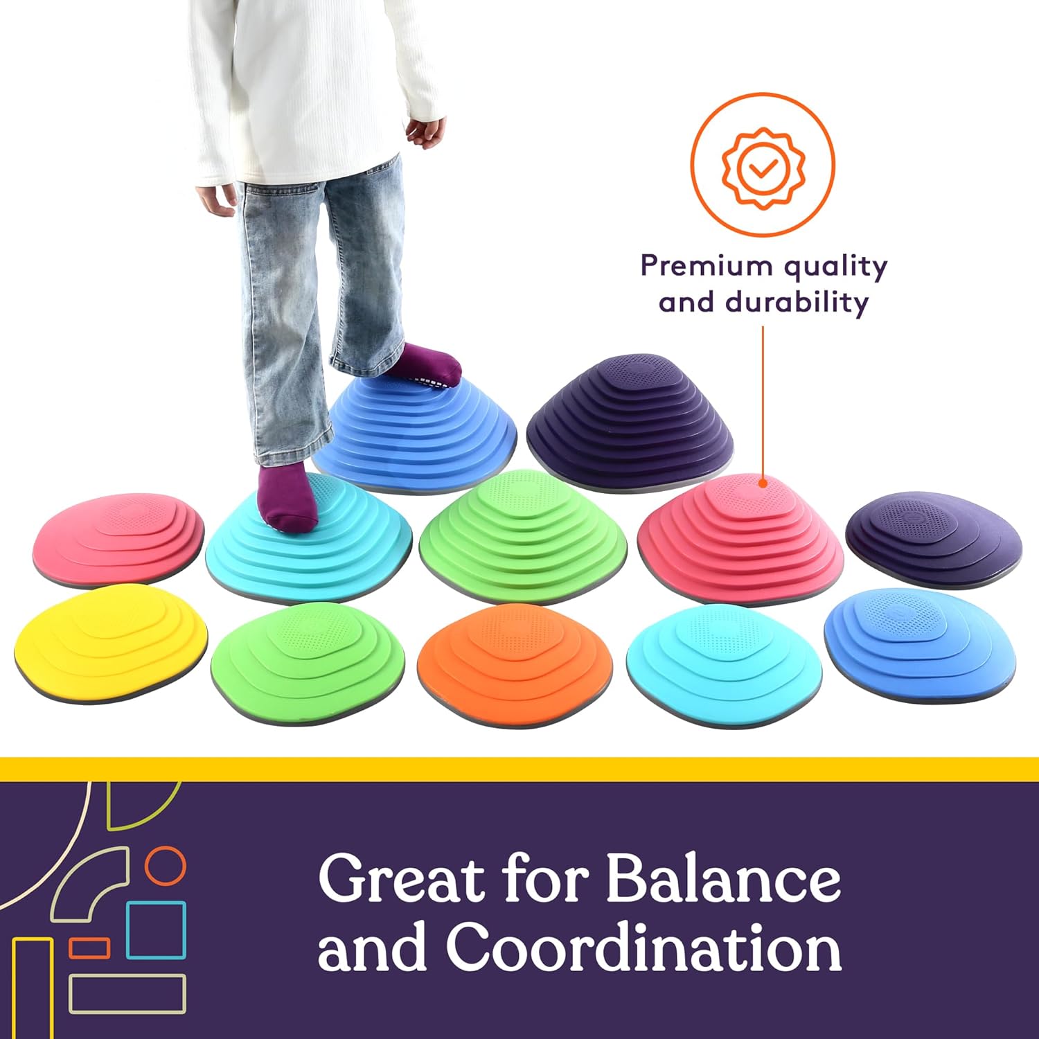 Special Supplies Stepping Stones for Kids Indoor and Outdoor Balance Blocks Promote Coordination, Balance, Strength Child Safe Rubber, Non-Slip Edging (Multi-Color, 12)