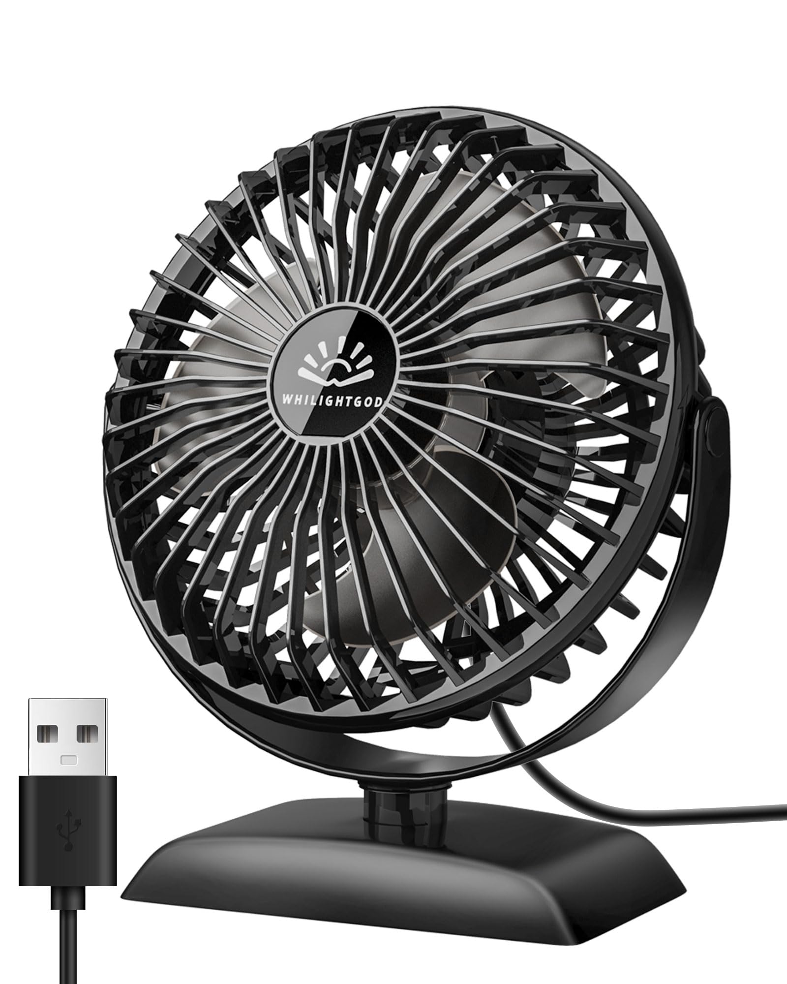 Dp Mini Desk Fan - Portable USB Powered with 3 Speeds, Quiet & 360 Rotatable Coolness for Home, Office, Bedroom, Desktop & Travel - Black