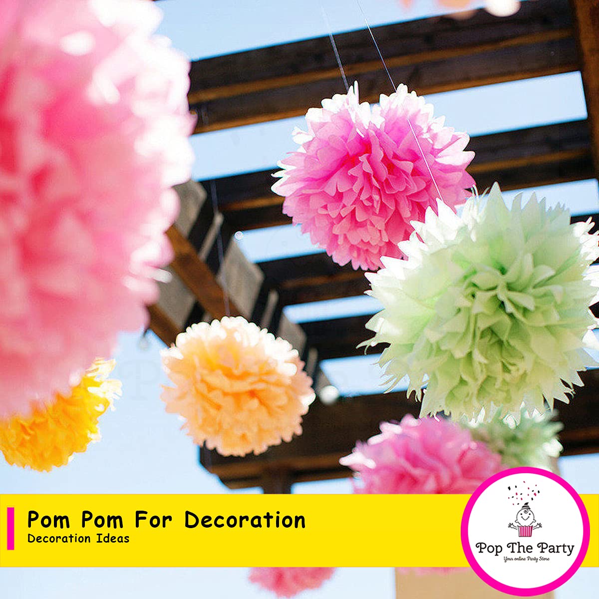 Pop The Party Multi Color Tissue Paper Pom Pom Flower Home Decoration Pack of 12 - Image 3 thumbnail