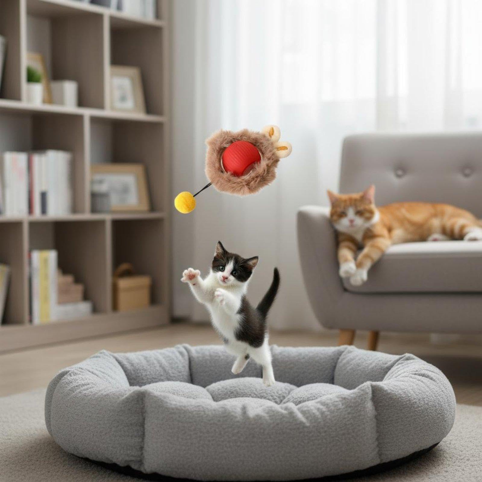 6xFurry Katzenspielzeugball, Flauschige Katzenkugel für Den Boden, 6 Stück