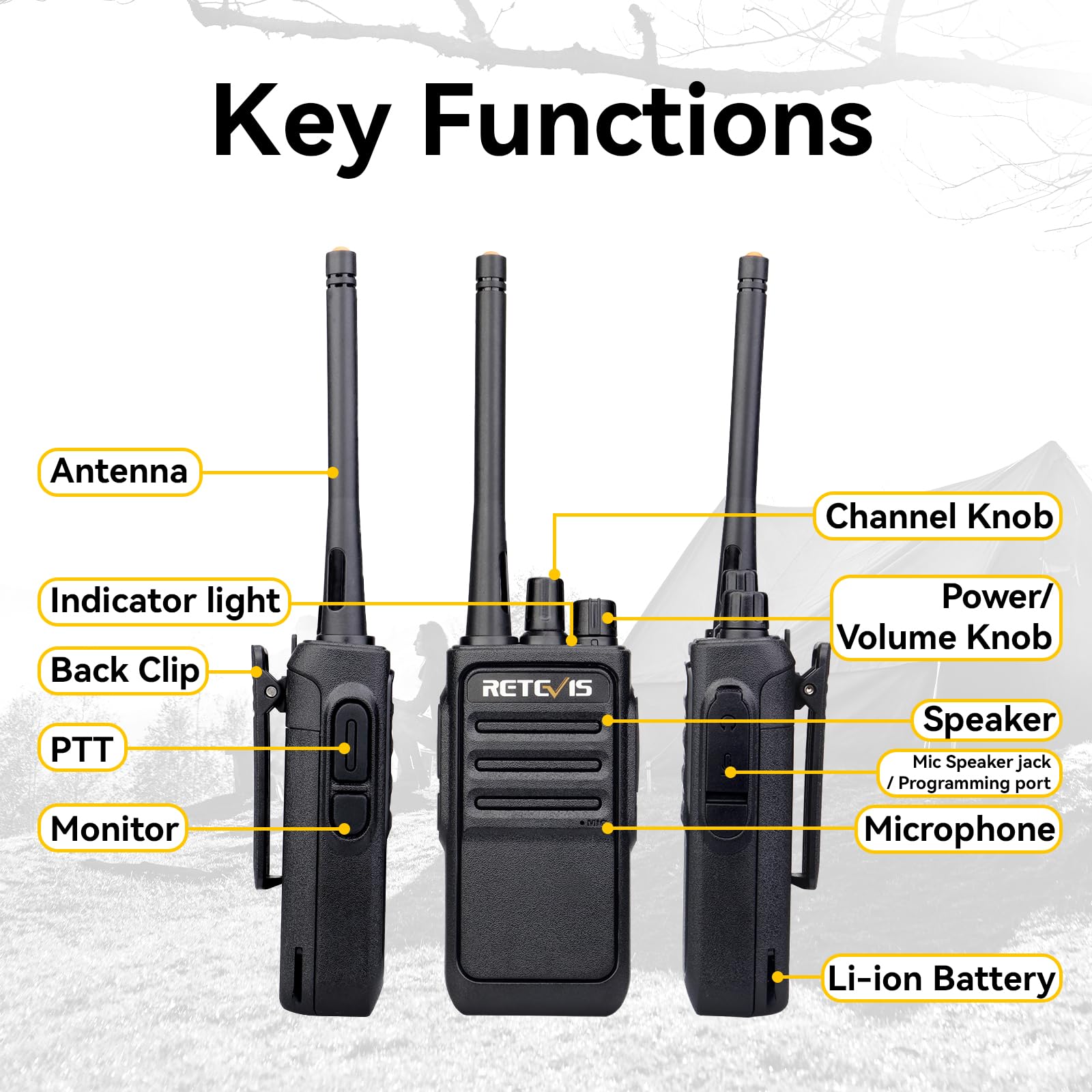 Retevis RT617 Walke Talkie, PMR446 Senza Licenza Ricetrasmittenti, VOX Squelch, Batteria da 1200mAh con Caricatore USB, Walkie-Talkie Professionali per Fabbriche, Sicuro (Nero, 1 Coppia)