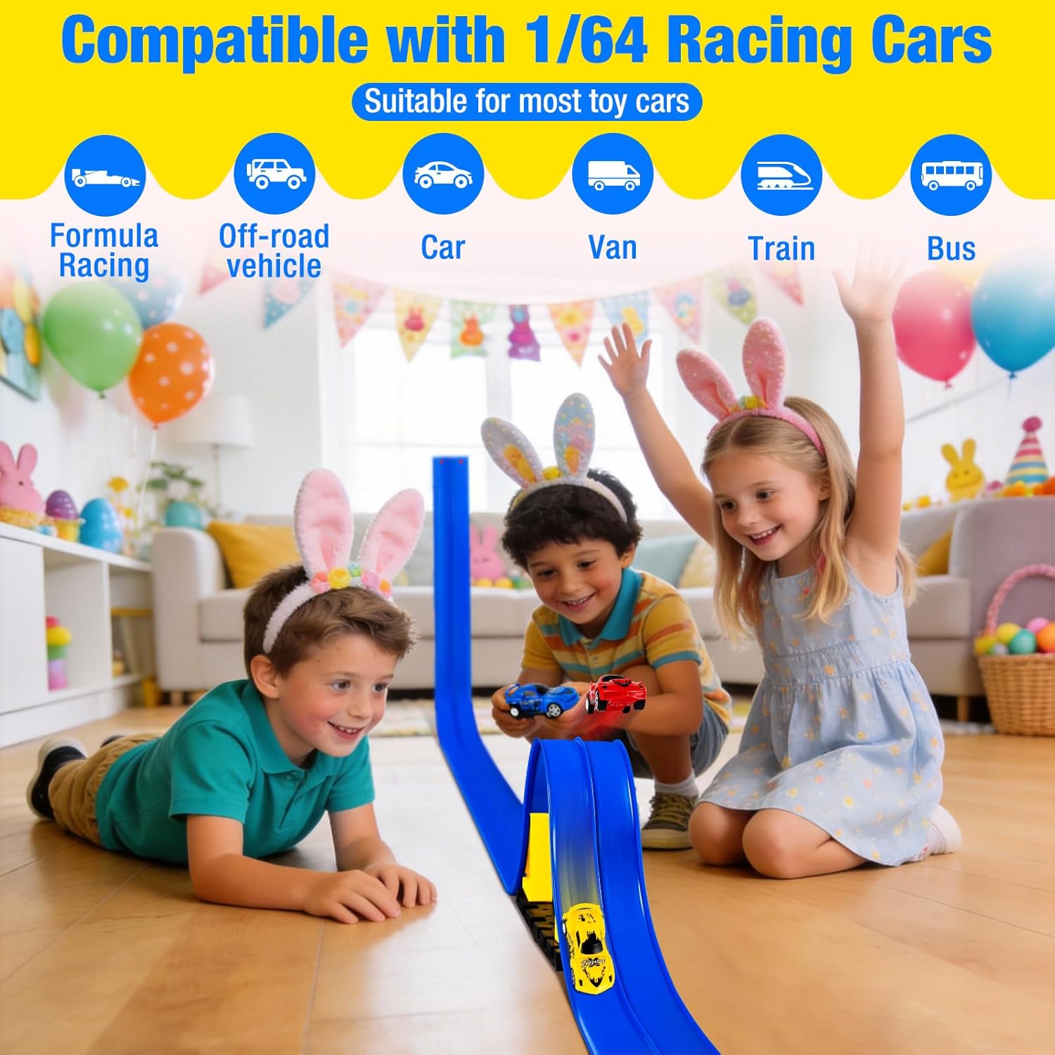 Flex Tracks 16.4 Ft Flexible Race Track for Kids Portable DIY Roll-Up Race Car Track Compatible with Diecast 1/64th Cars Birthday Gifts Easter Basket Stuffers for Kids for Boys Girls Ages 3+