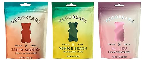 VegoBears - Paquete variado de gomitas veganas, Santa Mónica, Venecia Beach y Malibú, gomitas orgánicas, sin OMG, dulces orgánicos, dulces veganos
