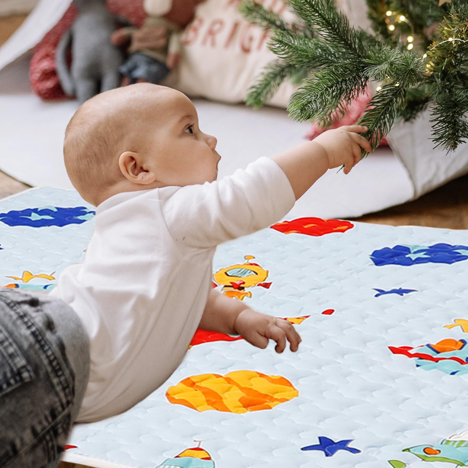 Tapis D'éveil Bébé Antidérapant en Tissu Grosse Surface pour Jouer et Protéger le Sol sous Chaise Haute Cartoon