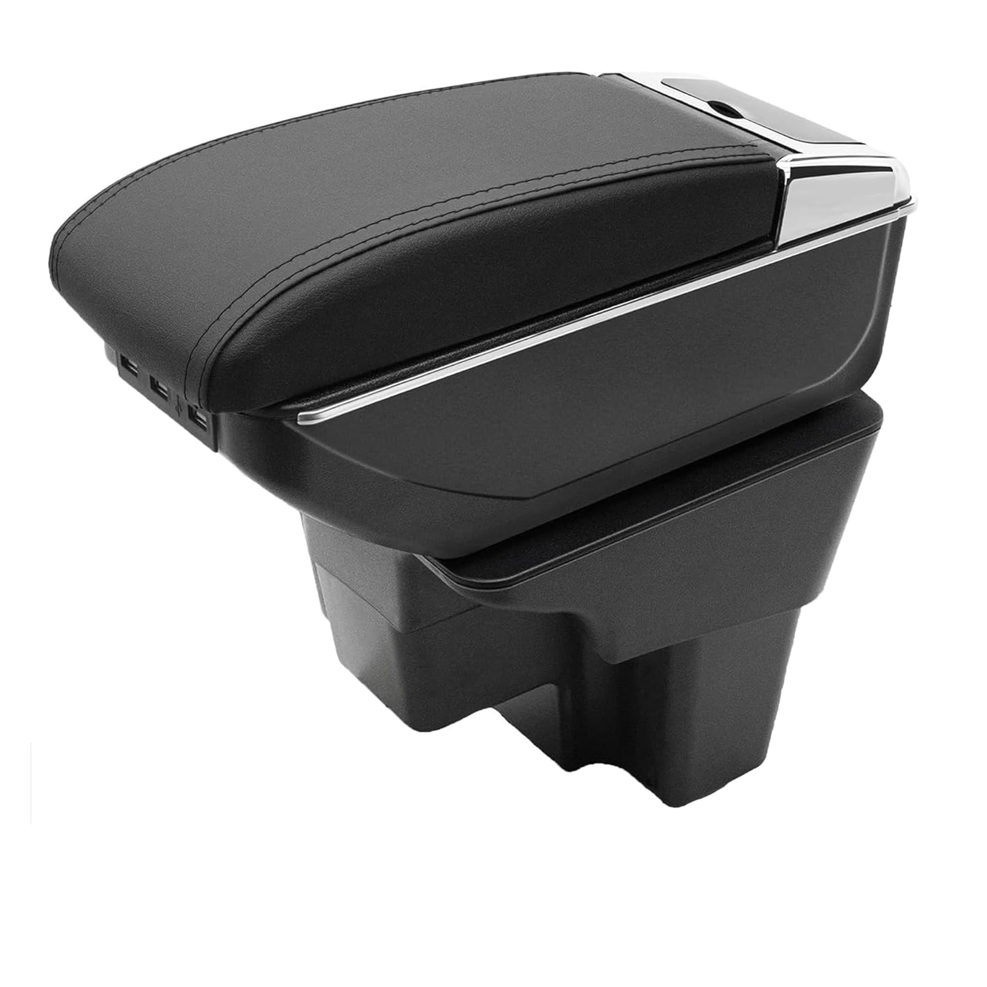 Scatola bracciolo auto per KIA Stonic Rio 3 2018-2024 accessori filettatura nera | Organizer per console centrale, 7 porte USB, bracciolo in pelle a doppio strato, supporto per gomito, portabicchieri