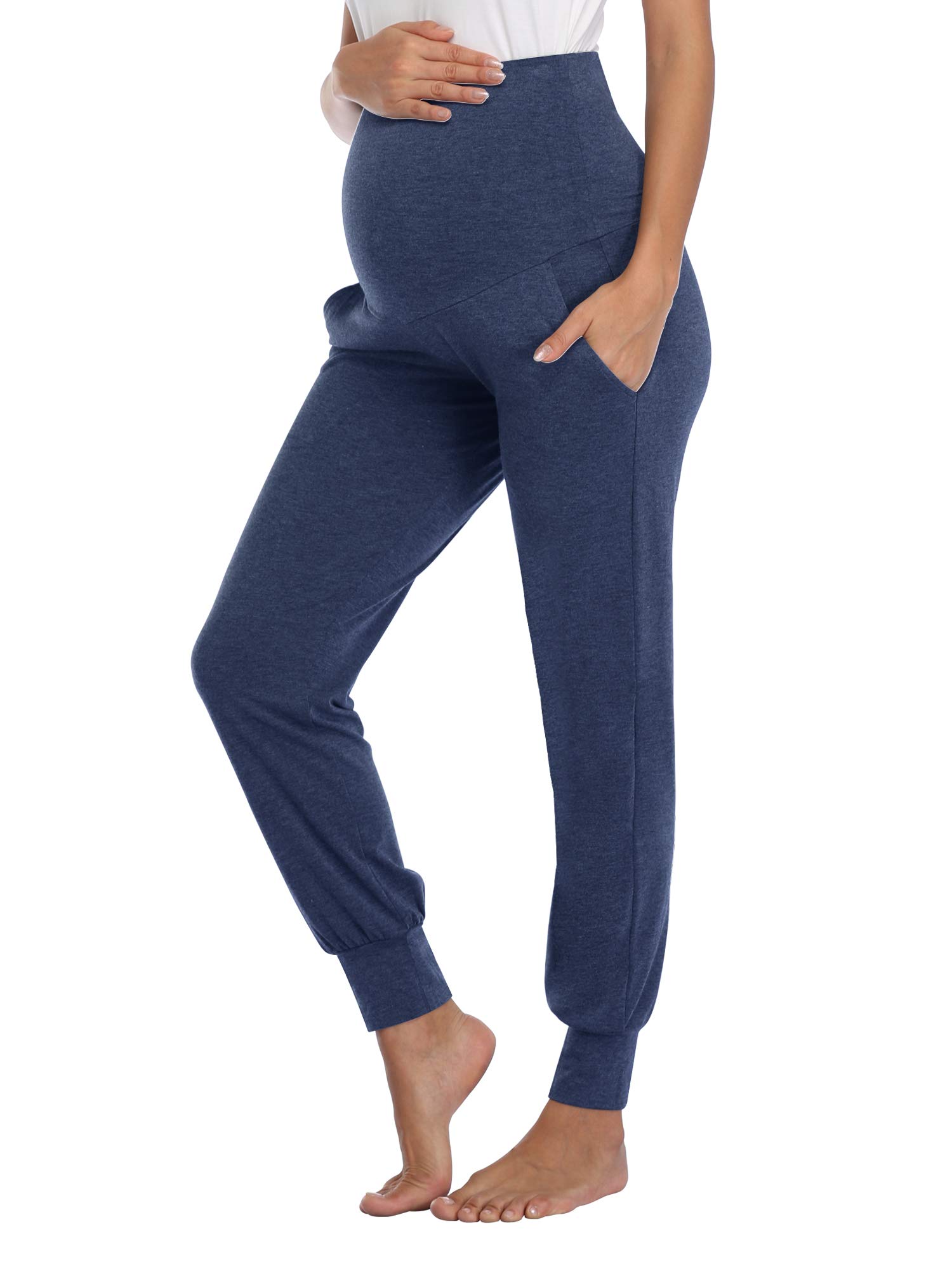 AMPOSH Pantalones de maternidad para mujer, elásticos, para entrenamiento, casuales, sueltos, cómodos, con bolsillos