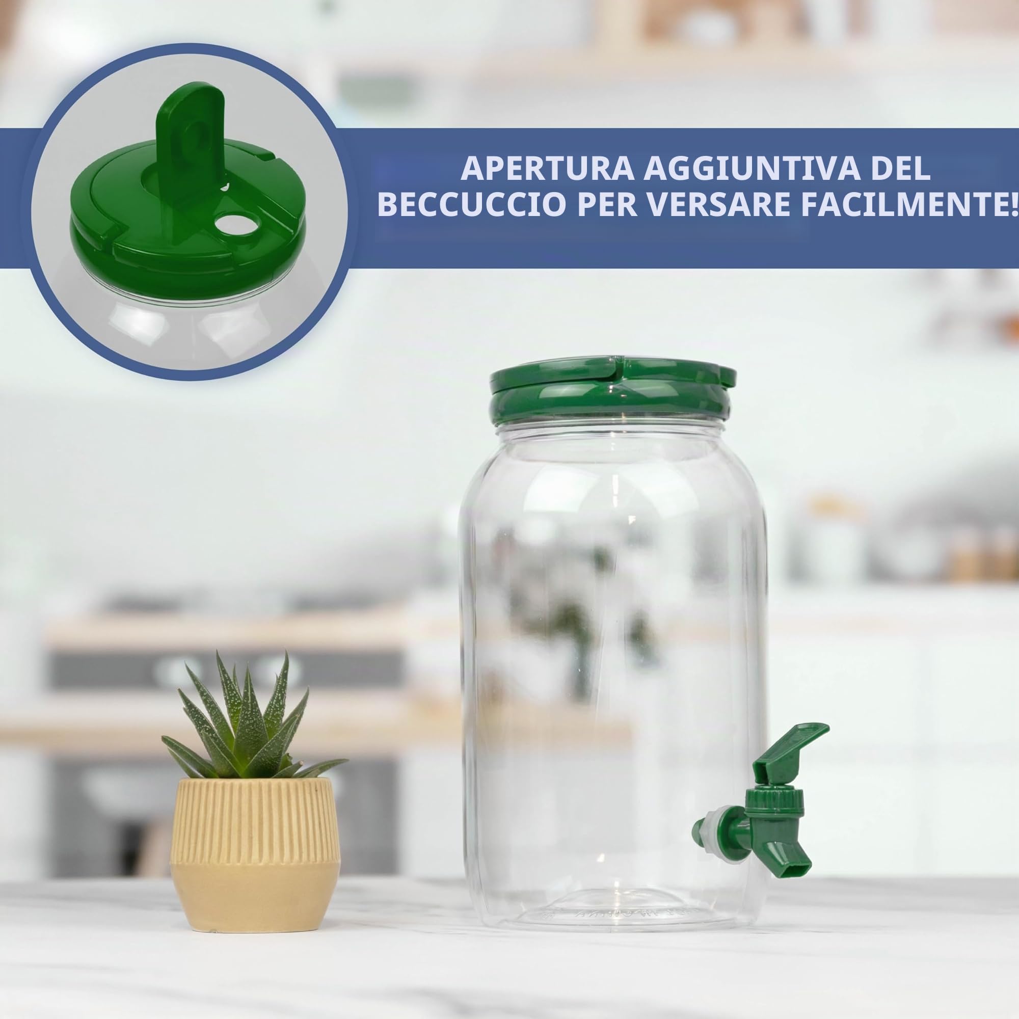 HEFTMAN - Dispenser per bevande in plastica con rubinetto - Confezione da 2, 3L, dispenser per acqua fredda con rubinetto, maniglia, coperchio a vite, frigorifero per cocktail, bevande infusi e