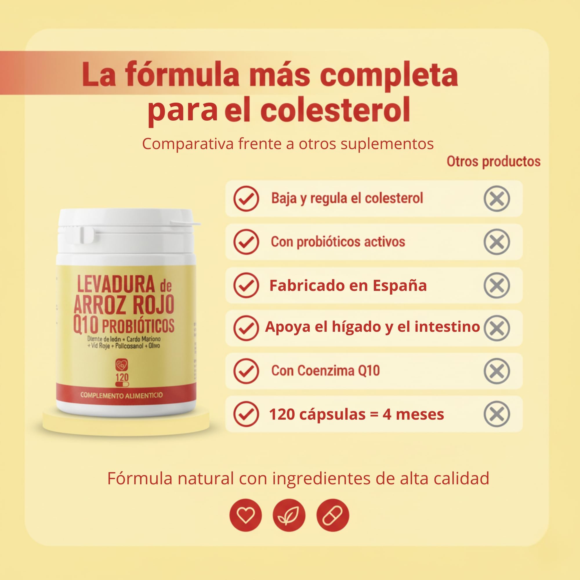 EUROPEA levadura de arroz rojo con Q10 y monacolina k - Arroz rojo colesterol capsulas con Diente de león Cardo mariano y probióticos que ayudan al hígado e intestino - red yeast rice coq10