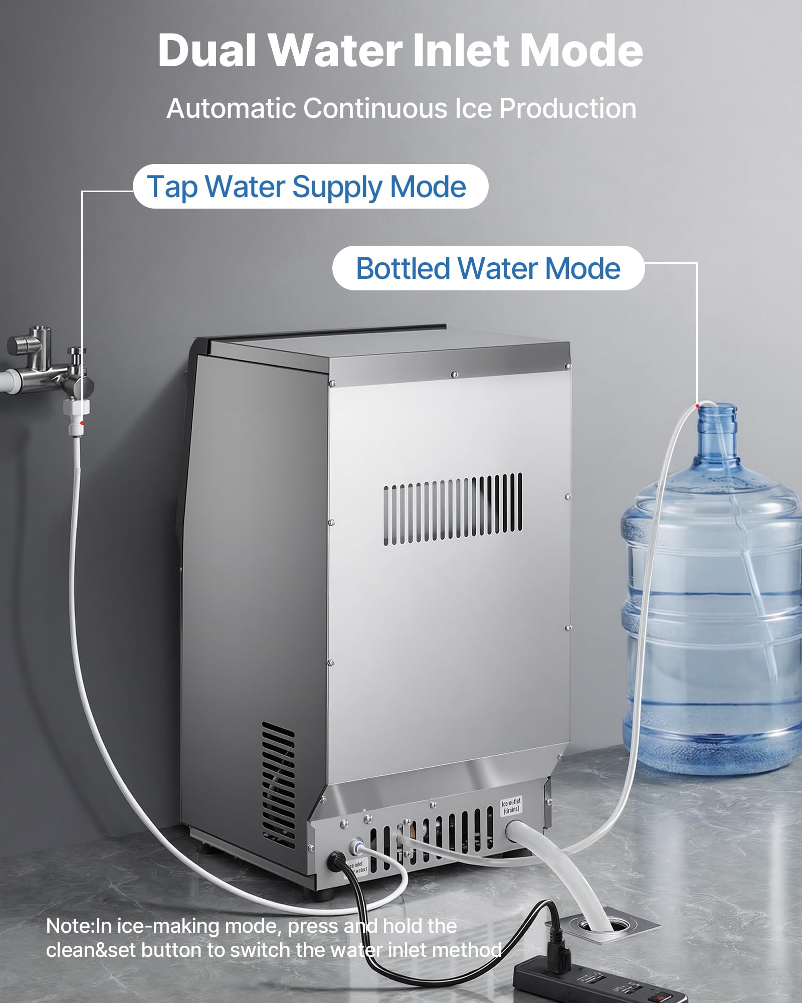 VEVOR Máquina para Fabricar Hielo 41 kg/24 h Almacenamiento de 6 kg, 32 Cubitos por Ciclo, De Acero Inoxidable, Independiente y Bajo Encimera, Con Pantalla LED y Autolimpieza, Para Restaurante
