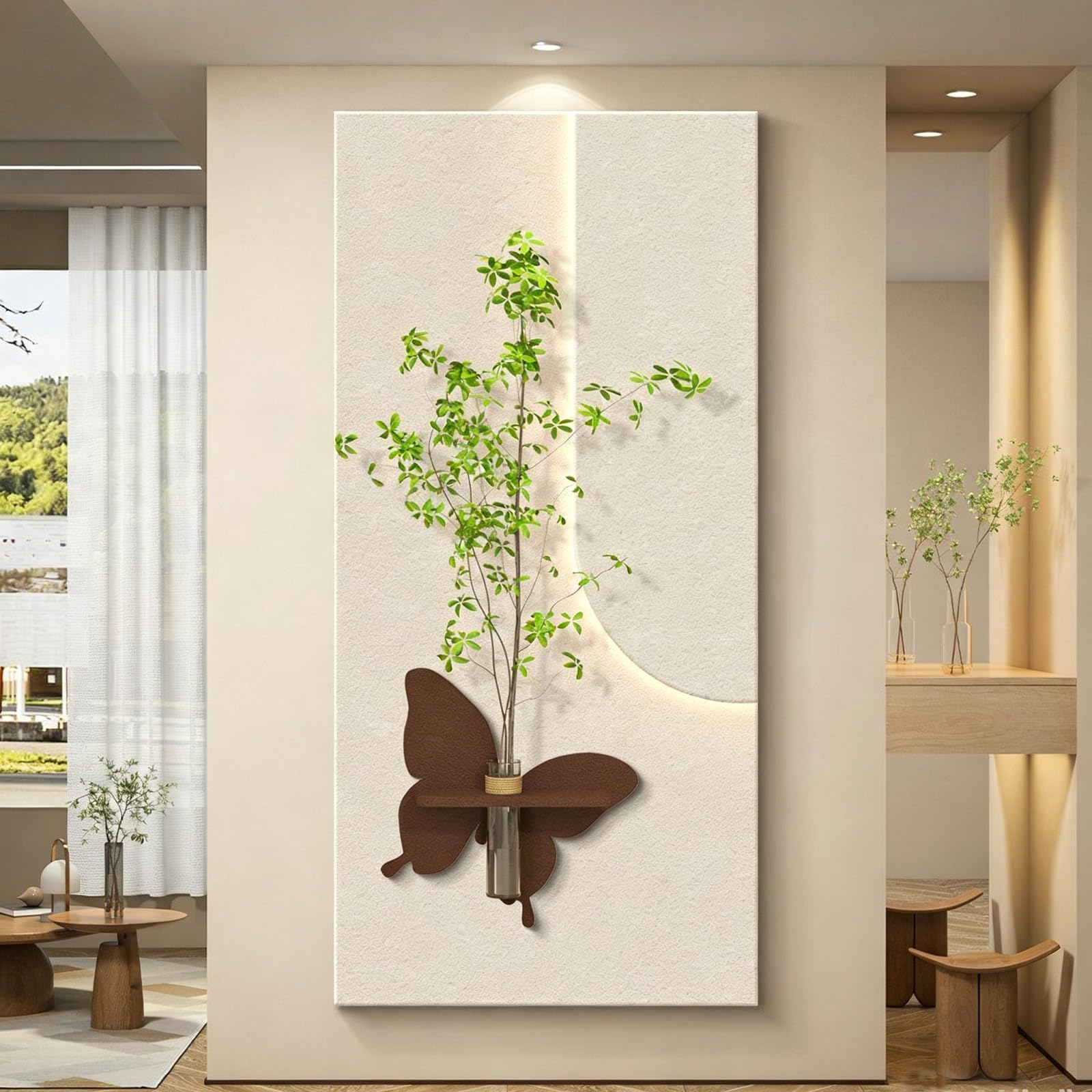 ZCQMSCWW 3D LED Wall Art with Hydroponic Vase, Green Plant Holder Sandstone Finish Plug in Powered Living Room Bedroom Decor(A,160 * 80cm/62.9 * 31.5in)